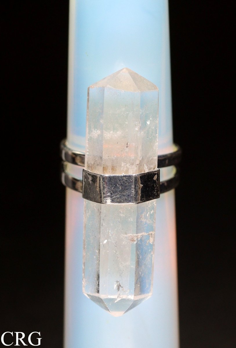 Quartz Double Terminated Adjustable Ring with Silver Plating (1 Piece) Size 1.5 Inches Crystal JewelryCrystal River Gems