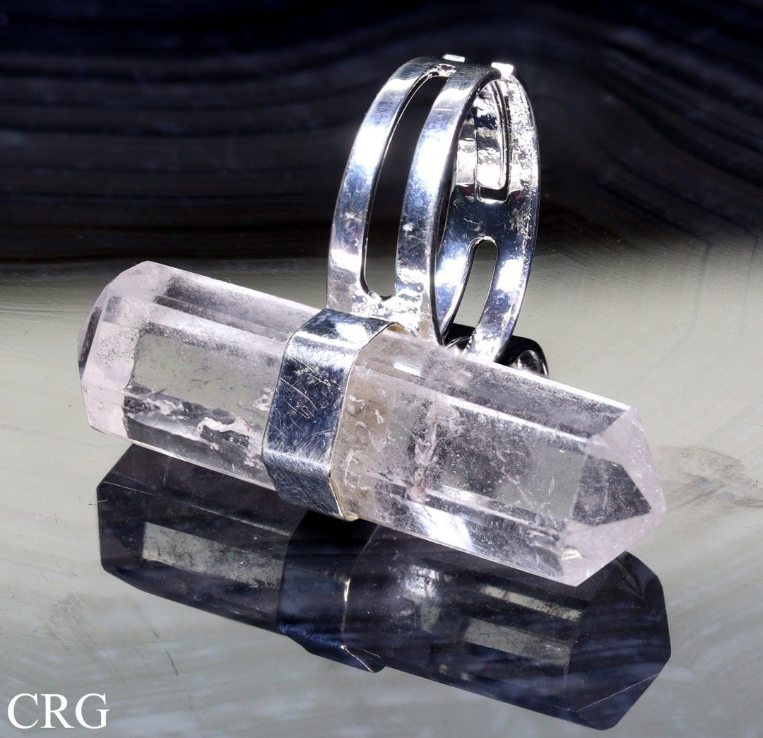 Quartz Double Terminated Adjustable Ring with Silver Plating (1 Piece) Size 1.5 Inches Crystal JewelryCrystal River Gems