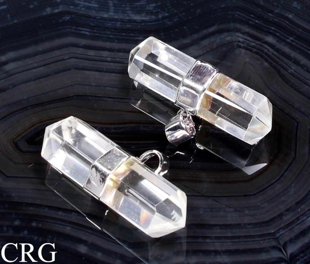 Quartz Double Terminated Pendant with Silver Plating (1 Piece) Size 1.5 Inches Crystal Jewelry CharmCrystal River Gems