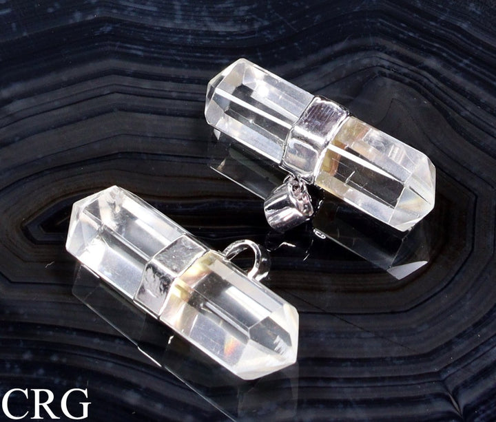 Quartz Double Terminated Pendant with Silver Plating (1 Piece) Size 1.5 Inches Crystal Jewelry CharmCrystal River Gems