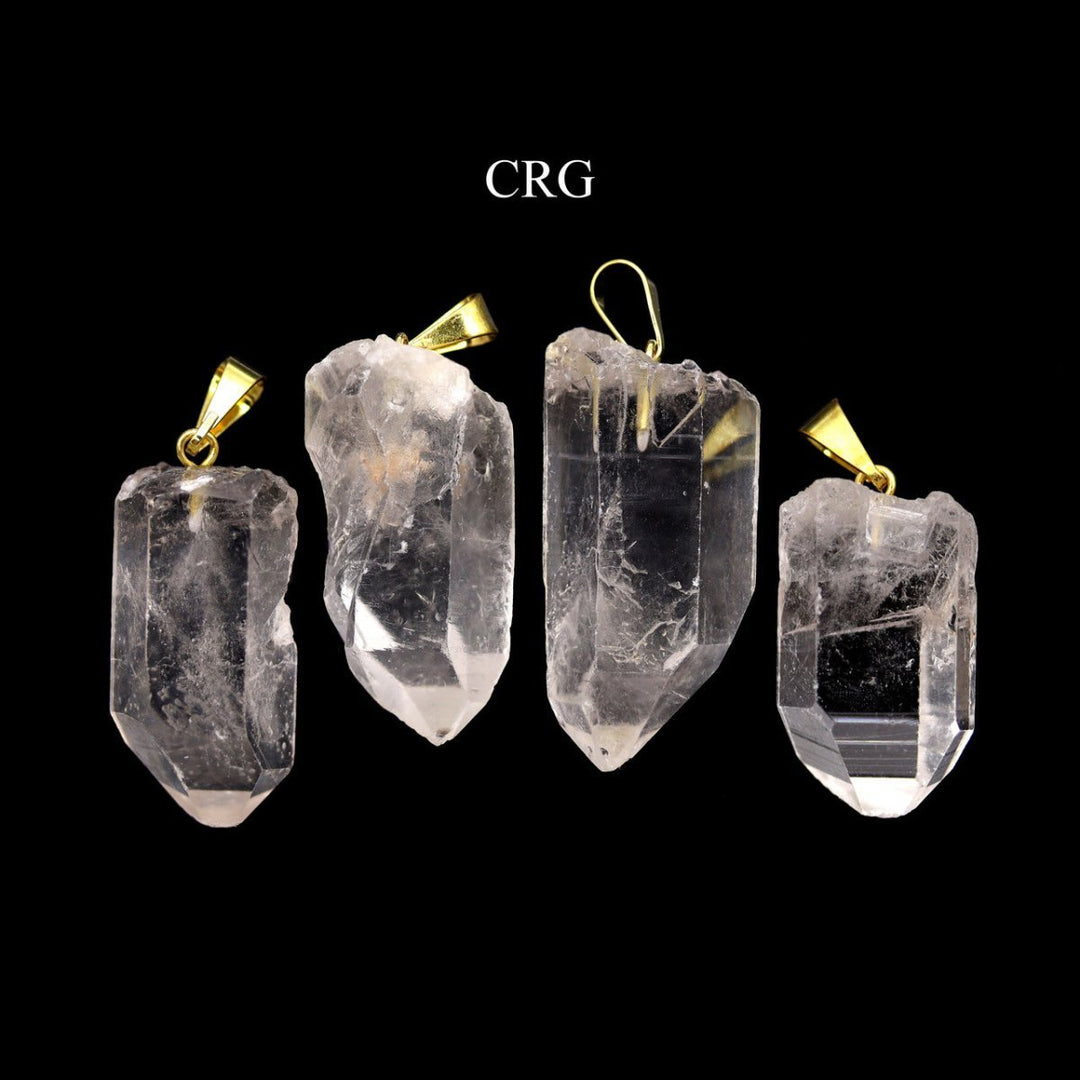 Quartz Point Pendant (1-2 Inches) (4 Pcs) Gold-Plated Clear Quartz Jewelry Charms