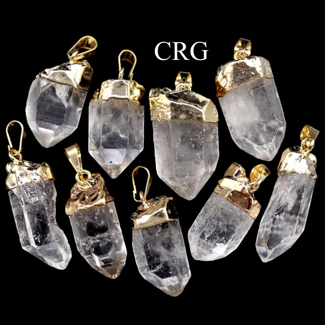 Quartz Point Pendant with Gold Plating (4 Pieces) Size 1 to 1.5 Inches Small Crystal Charm