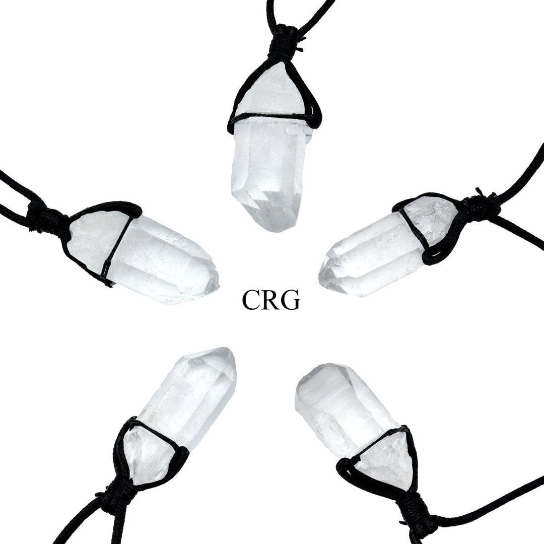 Quartz Point Rough Pendant on Black Cord Necklace (4 Pieces) Size 1 to 2 Inches Crystal Jewelry CharmCrystal River Gems