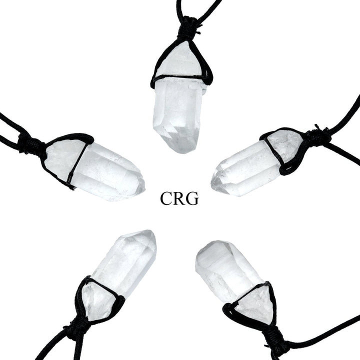 Quartz Point Rough Pendant on Black Cord Necklace (4 Pieces) Size 1 to 2 Inches Crystal Jewelry CharmCrystal River Gems