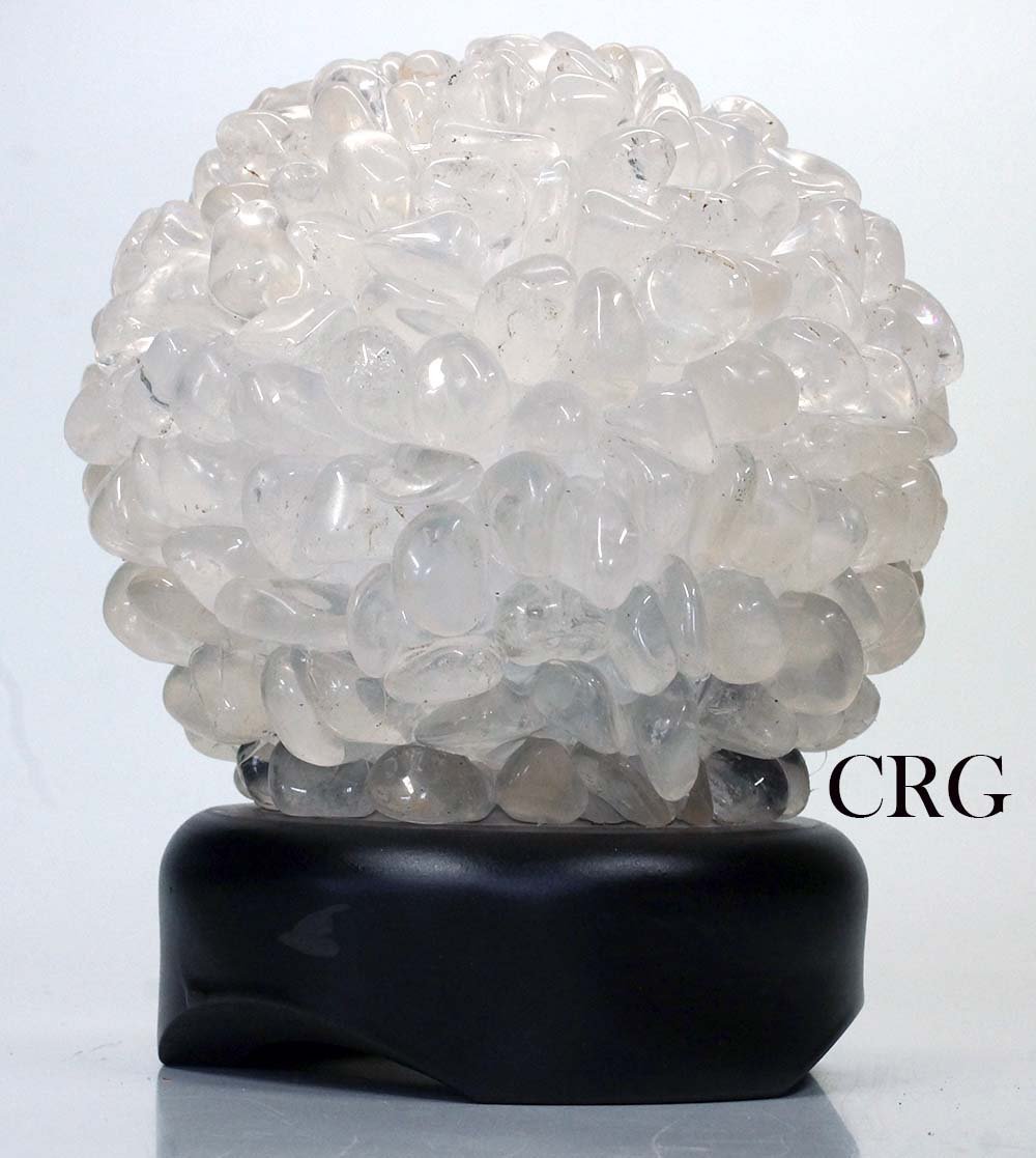 Quartz Tumbled Lamp on Wood Base with Cord and Light Bulb (1 Piece) Size 4 to 5 Inches Crystal Home Decor