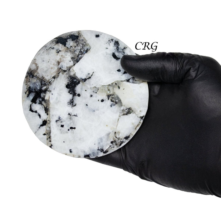 Rainbow Moonstone Resin Coaster (1 Piece) Size 4 Inches Round Crystal Gemstone Home DecorCrystal River Gems