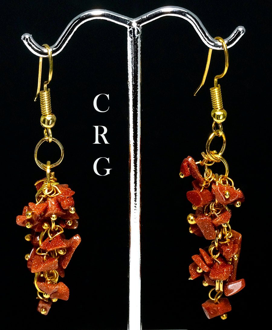 Red Goldstone Grape Cluster Earrings with Gold Plating (2 Pieces) Size 1.75 to 2 Inches Crystal Jewelry