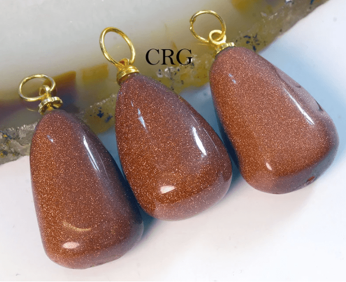 Red Goldstone Teardrop Pendant with Gold Bail (4 Pieces) Size 1 Inch Crystal Jewelry CharmCrystal River Gems
