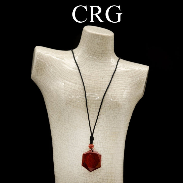 Red Jasper Hexagon Pendant with Black Cord (4 Pieces) Size 1 Inch Faceted Jewelry CharmCrystal River Gems