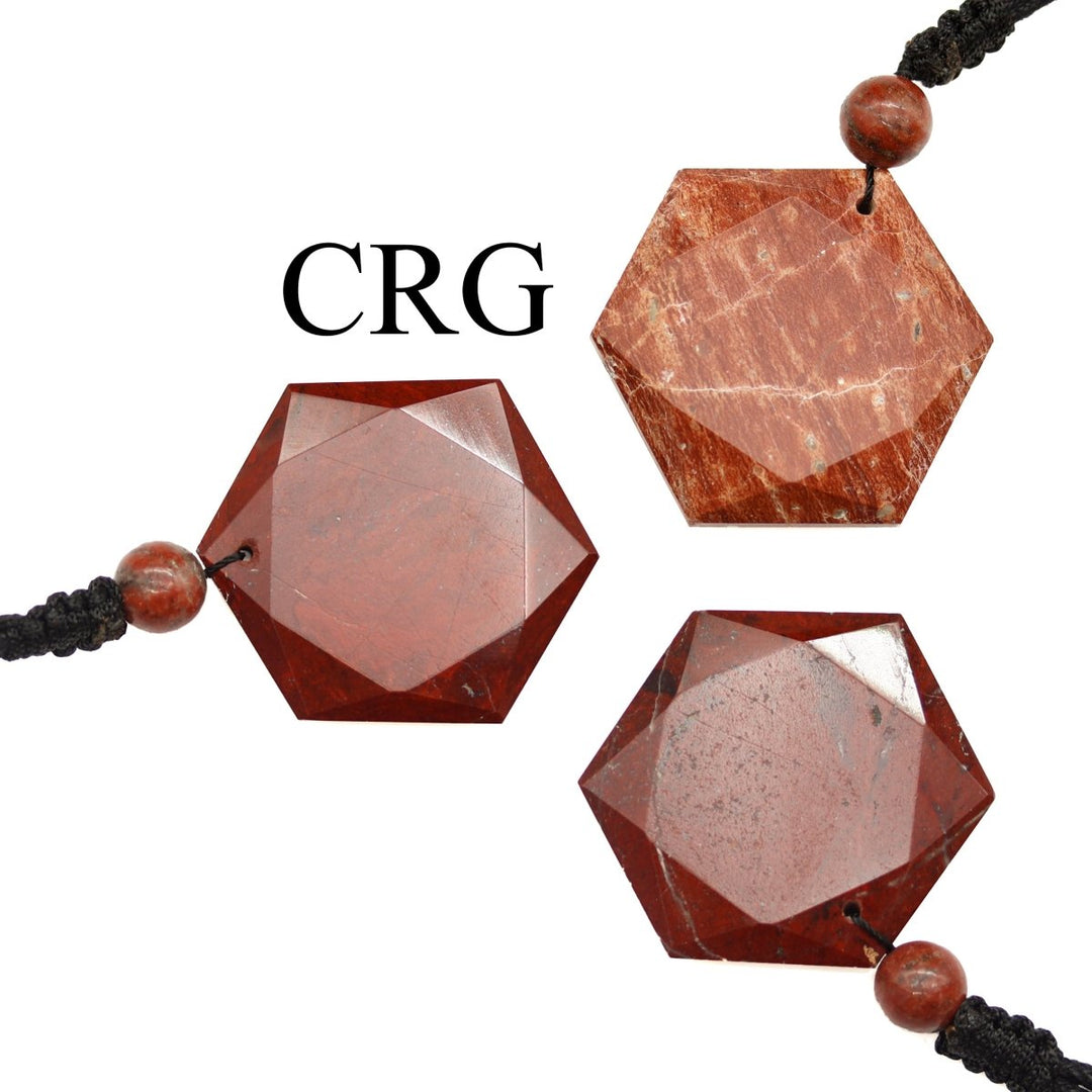 Red Jasper Hexagon Pendant with Black Cord (4 Pieces) Size 1 Inch Faceted Jewelry Charm