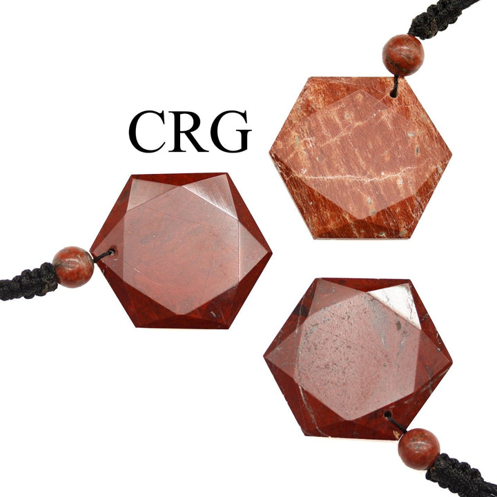 Red Jasper Hexagon Pendant with Black Cord (4 Pieces) Size 1 Inch Faceted Jewelry CharmCrystal River Gems