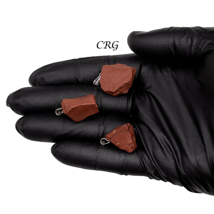 Red Jasper Rough Rock Pendant with Silver Bail (5 Pieces) Size 18 to 22 mm Crystal Jewelry CharmCrystal River Gems