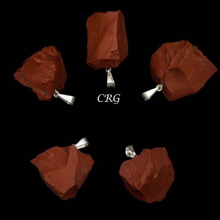 Red Jasper Rough Rock Pendant with Silver Bail (5 Pieces) Size 18 to 22 mm Crystal Jewelry CharmCrystal River Gems
