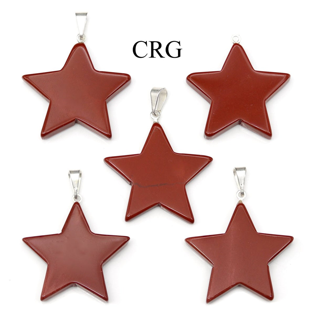 Red Jasper Star Pendants with Silver Bail (5 Pieces) Size 30 mm Crystal Jewelry CharmCrystal River Gems