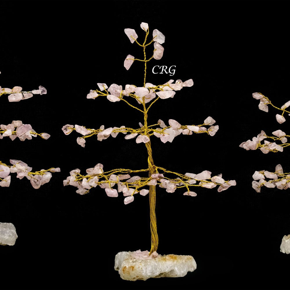 Rose Quartz 100 Chip Tree with Cluster Base and Gold Wire (1 Piece) Size 6 Inches Gemstone TreeCrystal River Gems