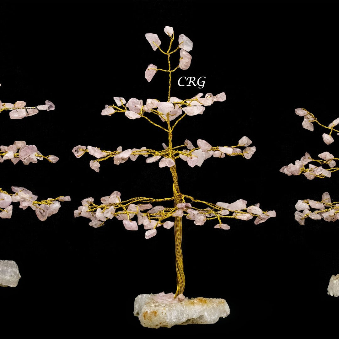 Rose Quartz 100 Chip Tree with Cluster Base and Gold Wire (1 Piece) Size 6 Inches Gemstone TreeCrystal River Gems