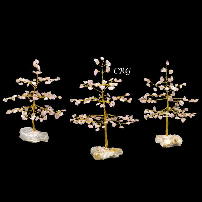 Rose Quartz 100 Chip Tree with Cluster Base and Gold Wire (1 Piece) Size 6 Inches Gemstone Tree
