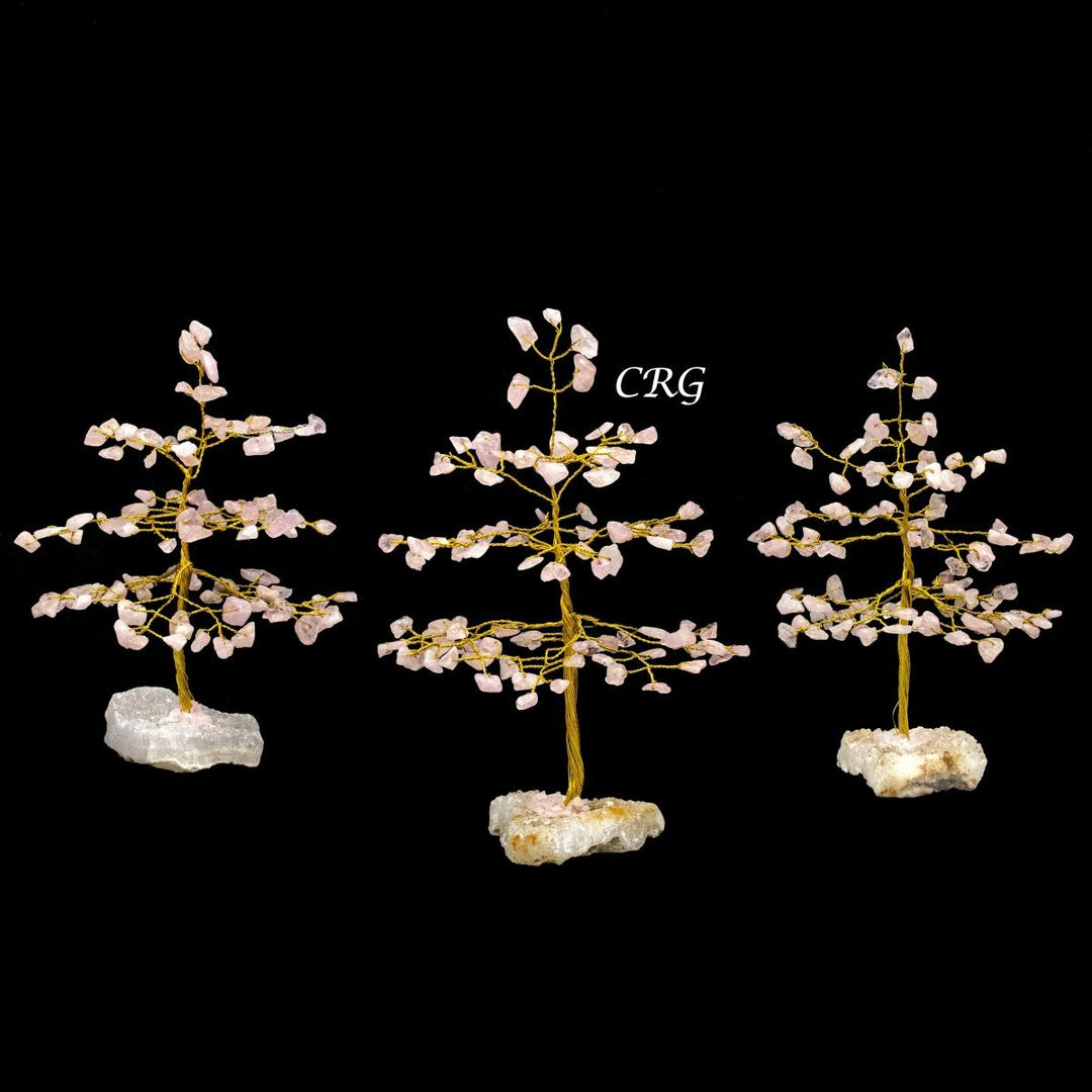 Rose Quartz 100 Chip Tree with Cluster Base and Gold Wire (1 Piece) Size 6 Inches Gemstone TreeCrystal River Gems