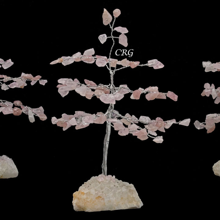 Rose Quartz 100 Chip Tree with Cluster Base and Silver Wire (1 Piece) Size 6 Inches Gemstone Tree