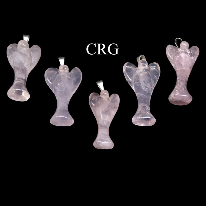 Rose Quartz Angel Pendant with Silver Bail (5 Pieces) Size 25 to 35 mm Crystal Jewelry CharmCrystal River Gems