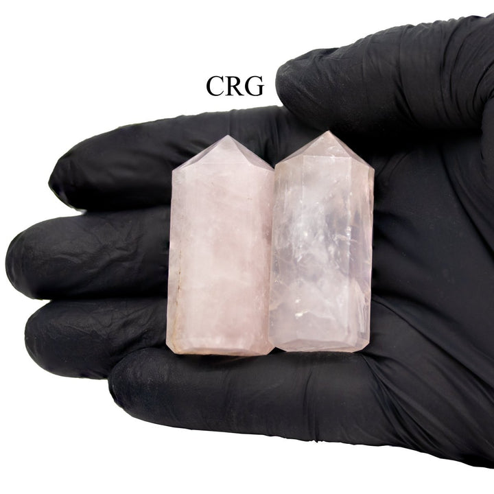 Rose Quartz Mini Towers (2 Pieces) 50 mm Small 6 - Sided Gemstone Tower PointsCrystal River Gems
