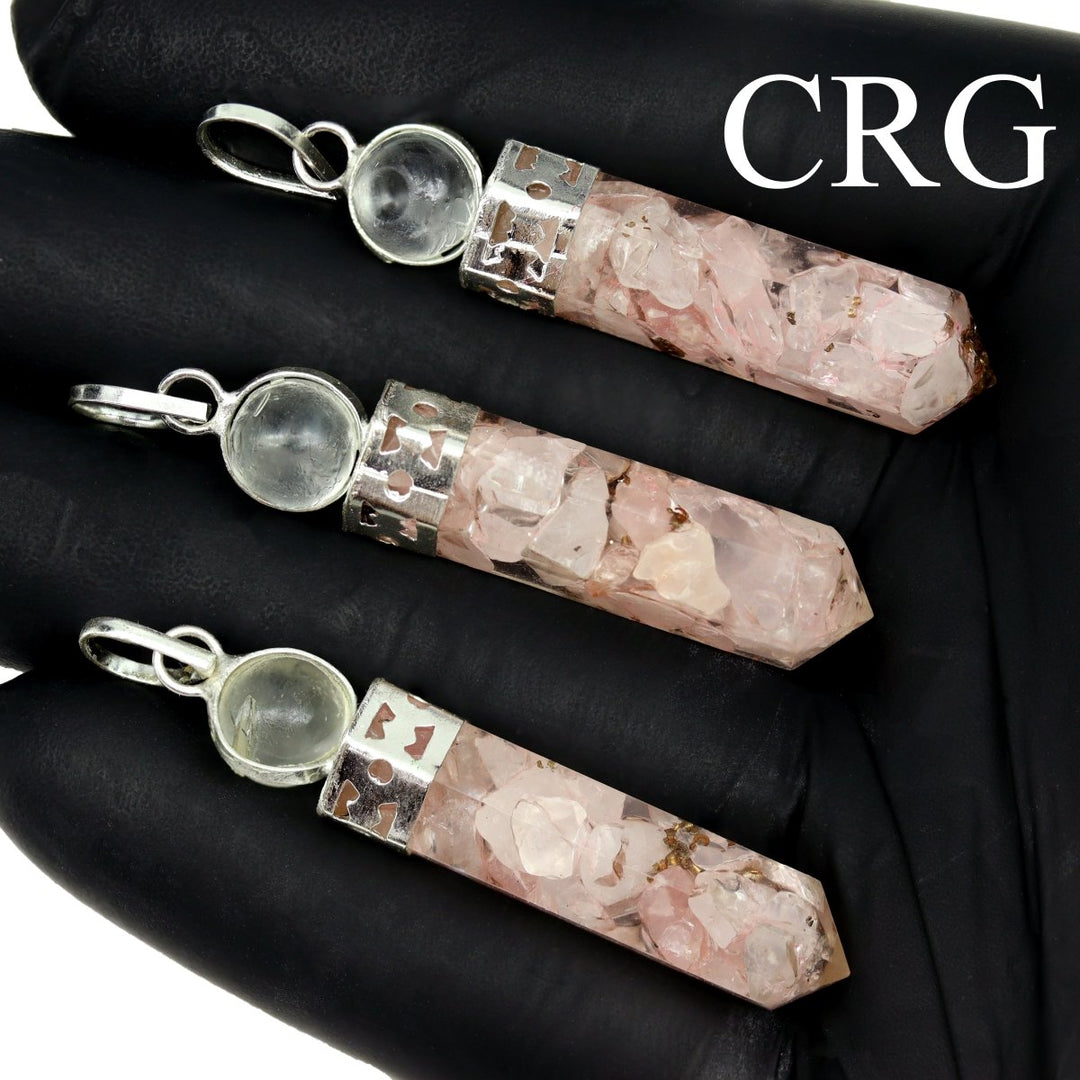 Rose Quartz Orgonite Point Pendant with Crystal Ball (1 in) Crystal Point Charm (4 pcs)Crystal River Gems