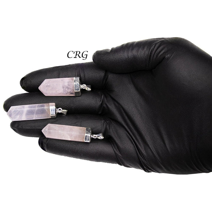 Rose Quartz Point Pendant with Silver Plating (2 Pieces) Size 1 to 2 Inches Polished Crystal CharmCrystal River Gems