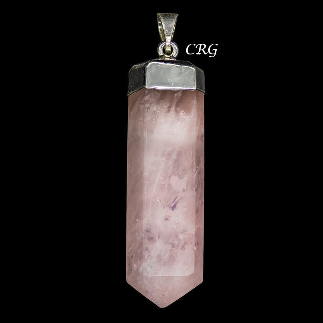 Rose Quartz Point Pendant with Silver Plating (2 Pieces) Size 1 to 2 Inches Polished Crystal Charm