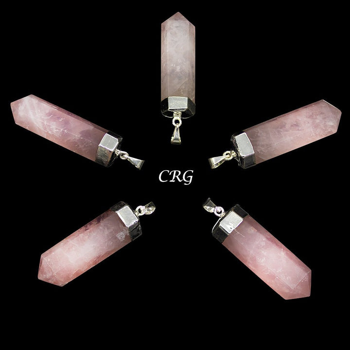 Rose Quartz Point Pendant with Silver Plating (2 Pieces) Size 1 to 2 Inches Polished Crystal CharmCrystal River Gems