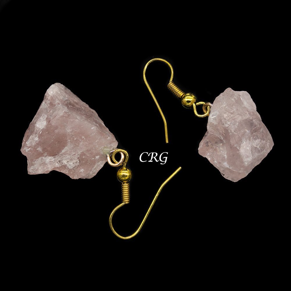 Rose Quartz Rough Earrings with Gold-Plated Ear Wire (2 Pieces) Size 1 to 2 Inches Crystal Jewelry
