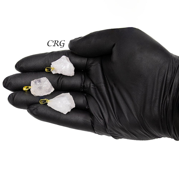 Rose Quartz Rough Pendant with Gold Bail (4 Pieces) Size 1 to 2 Inches Crystal Jewelry CharmCrystal River Gems