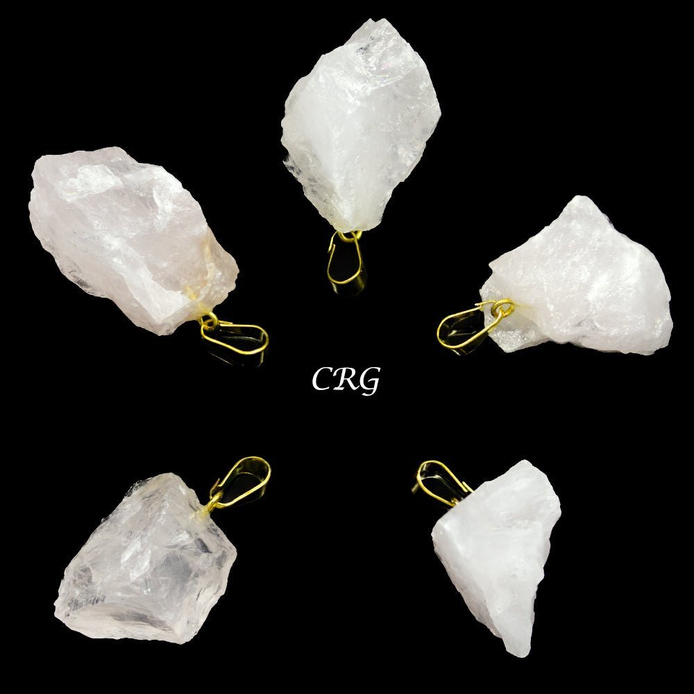 Rose Quartz Rough Pendant with Gold Bail (4 Pieces) Size 1 to 2 Inches Crystal Jewelry Charm