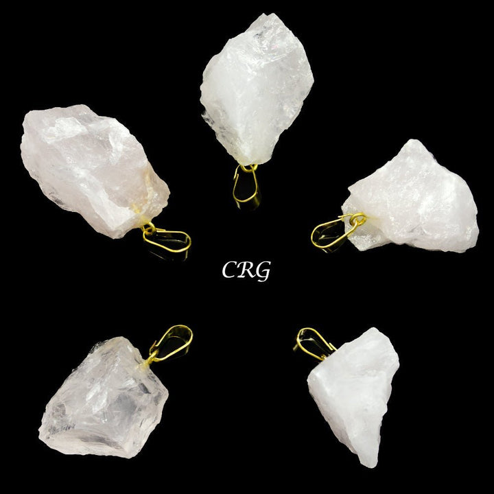 Rose Quartz Rough Pendant with Gold Bail (4 Pieces) Size 1 to 2 Inches Crystal Jewelry CharmCrystal River Gems
