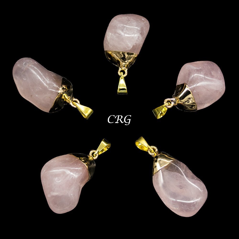 Rose Quartz Tumbled Pendant with Gold Plating (4 Pieces) Size 1 to 2 Inches Crystal Jewelry CharmCrystal River Gems