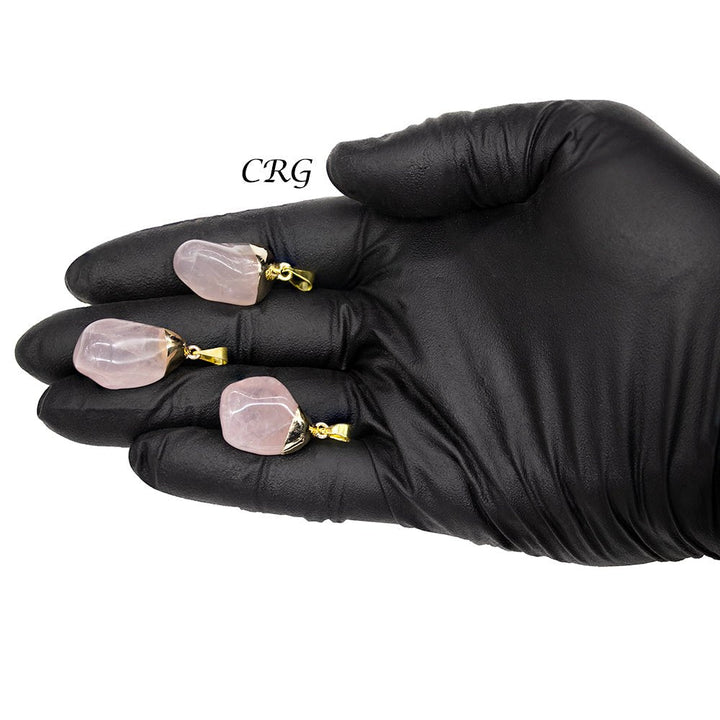 Rose Quartz Tumbled Pendant with Gold Plating (4 Pieces) Size 1 to 2 Inches Crystal Jewelry CharmCrystal River Gems