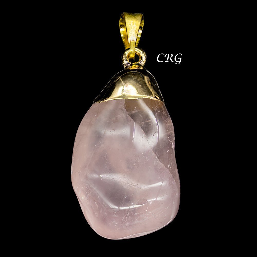Rose Quartz Tumbled Pendant with Gold Plating (4 Pieces) Size 1 to 2 Inches Crystal Jewelry CharmCrystal River Gems