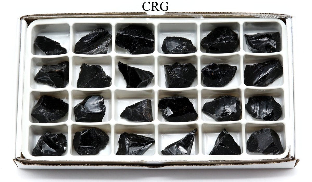 Rough Obsidian Boxed Flat (24 Pieces) (1 to 1.5 Inches) Bulk Wholesale Crystals Minerals Gemstones