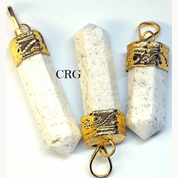 Scolecite Pencil Point Pendant with Gold Plating (2 Pieces) Size 1 Inch Polished Faceted Jewelry Points