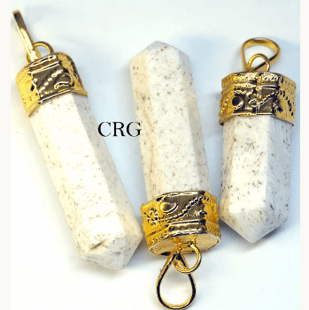 Scolecite Pencil Point Pendant with Gold Plating (2 Pieces) Size 1 Inch Polished Faceted Jewelry PointsCrystal River Gems