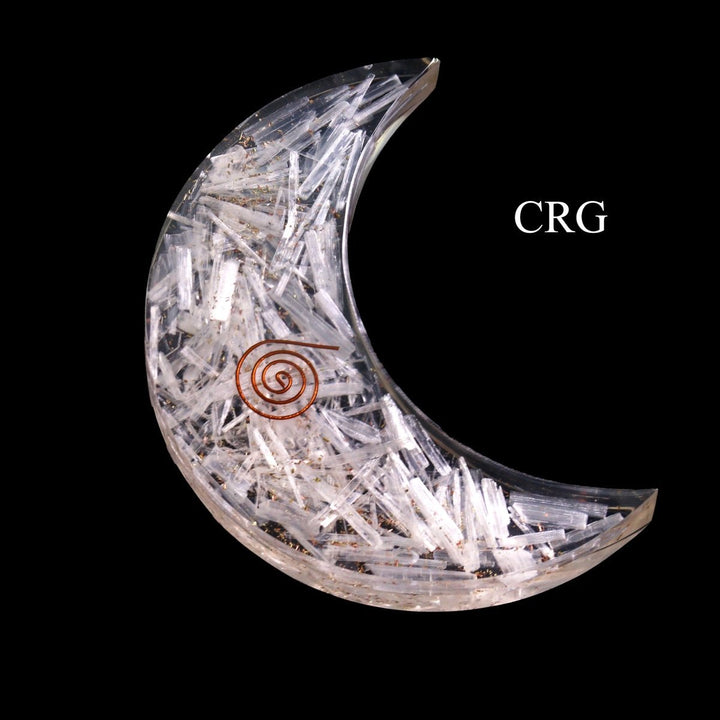 Selenite Orgonite Moon Large (5 in) Flat Gemstone Moon (1 pc)Crystal River Gems