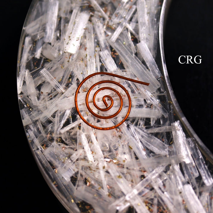 Selenite Orgonite Moon Large (5 in) Flat Gemstone Moon (1 pc)Crystal River Gems