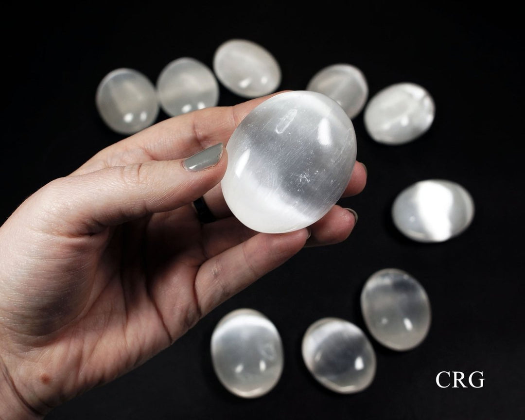 Selenite Small Palm Stone (1 Piece) Size 38 to 42 mm Polished White Worry/Palm GemstoneCrystal River Gems
