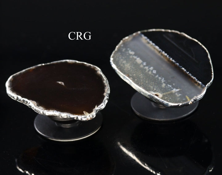 SET OF 10 - Black Agate Freeform Phone Grip w/ Silver PlatingCrystal River Gems