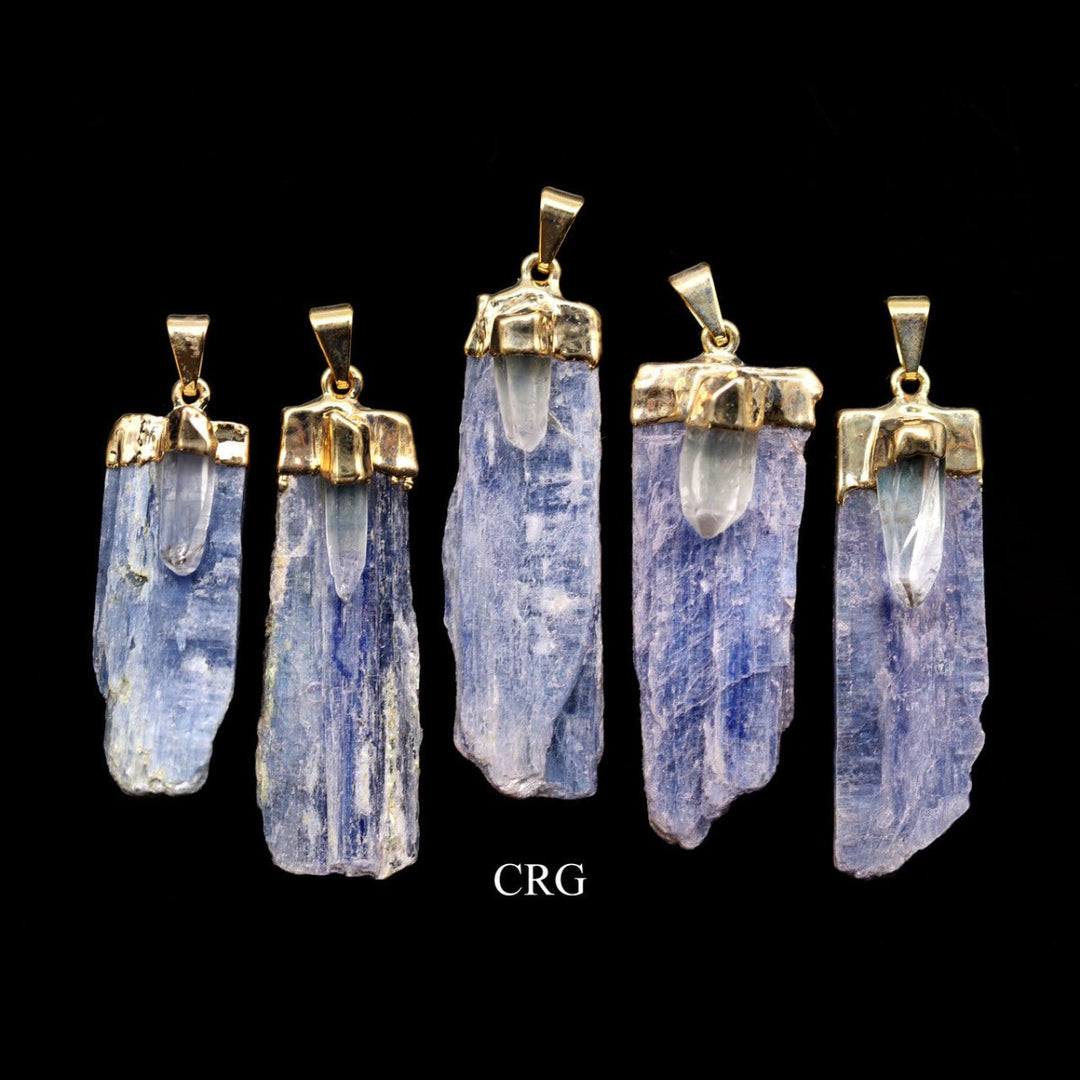 SET OF 10 - Blue Kyanite Blade Pendant with Quartz and Gold Plating / 1 - 2" AVGCrystal River Gems
