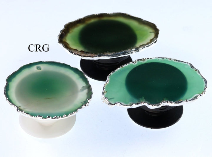 SET OF 10 - Green Agate Freeform Phone Grip w/ Silver PlatingCrystal River Gems