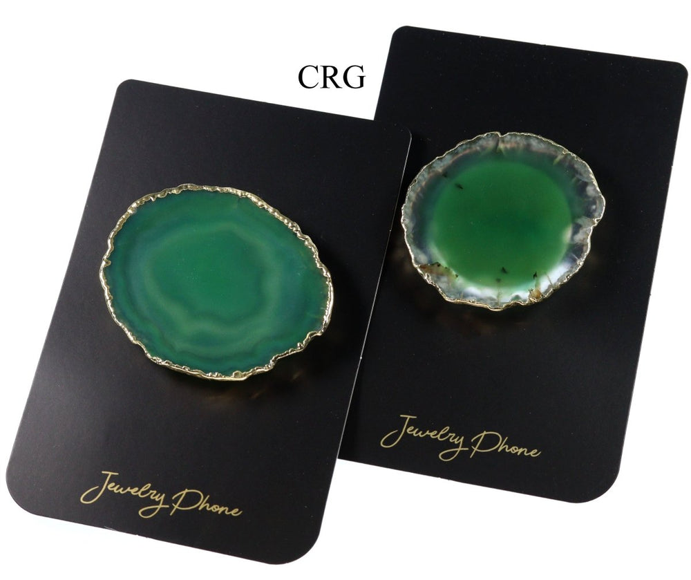 SET OF 10 - Green Agate Freeform Phone Grips w/ Gold Plating
