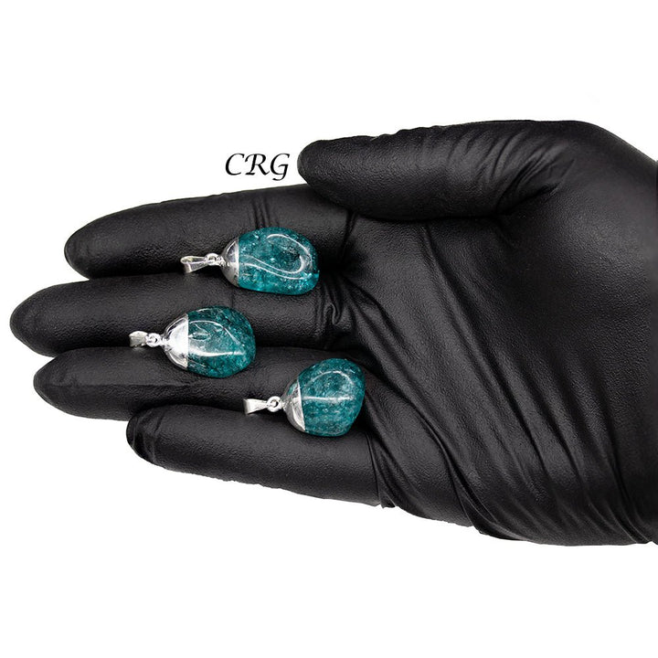 SET OF 10 - Green Crackle Quartz Pendant with Silver Plating / 1 - 2" AVGCrystal River Gems