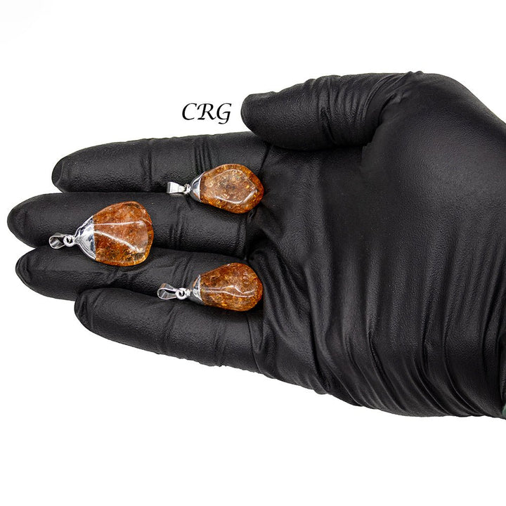 SET OF 10 - Orange Crackle Quartz Pendant with Silver Plating / 1 - 2" AVGCrystal River Gems