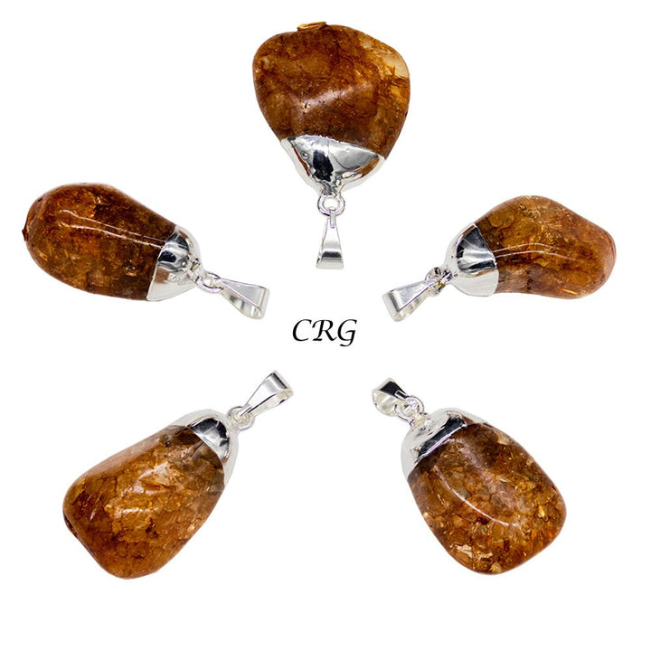 SET OF 10 - Orange Crackle Quartz Pendant with Silver Plating / 1-2" AVG