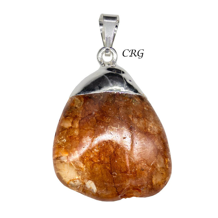 SET OF 10 - Orange Crackle Quartz Pendant with Silver Plating / 1 - 2" AVGCrystal River Gems